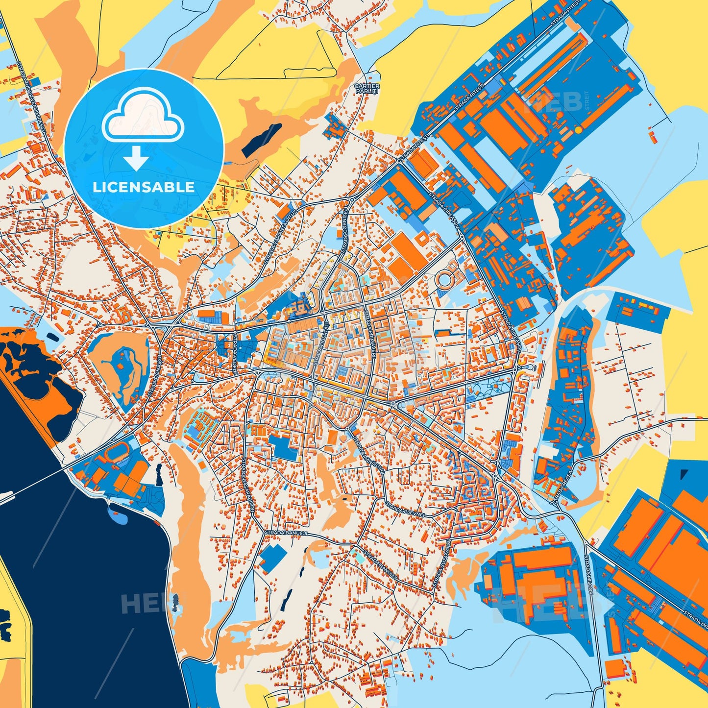 Colorful Slatina Street Map with Labels and Buildings