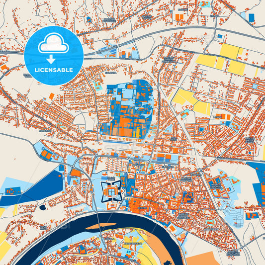 Colorful Slavonski Brod Street Map with Labels and Buildings