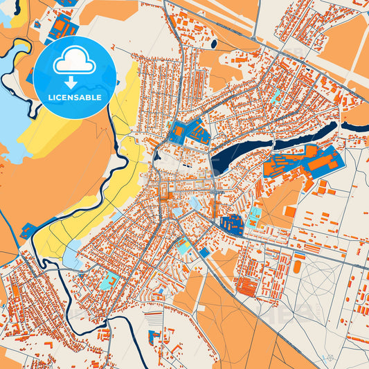 Colorful Slavuta Street Map with Labels and Buildings