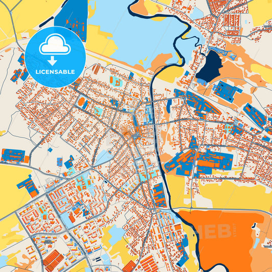 Colorful Slonim Street Map with Labels and Buildings