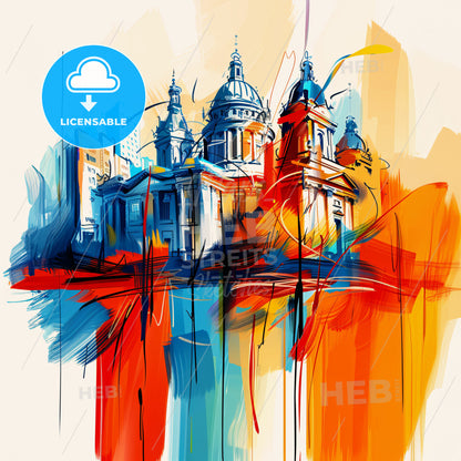 Vibrant Slough, England - A Painting Of A Building With A Colorful Background