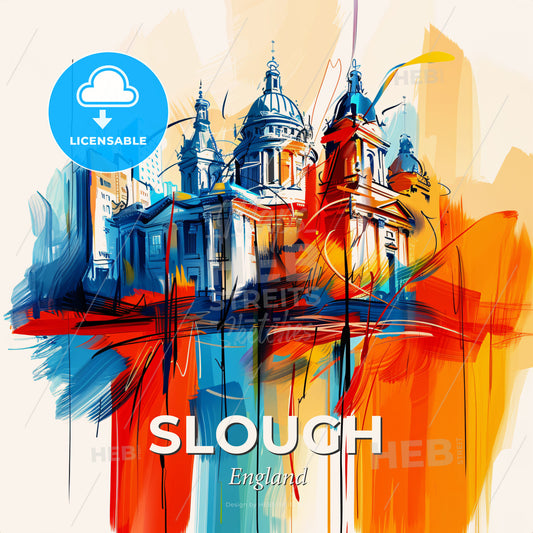 Vibrant Slough, England - A Painting Of A Building With A Colorful Background - Square format print template