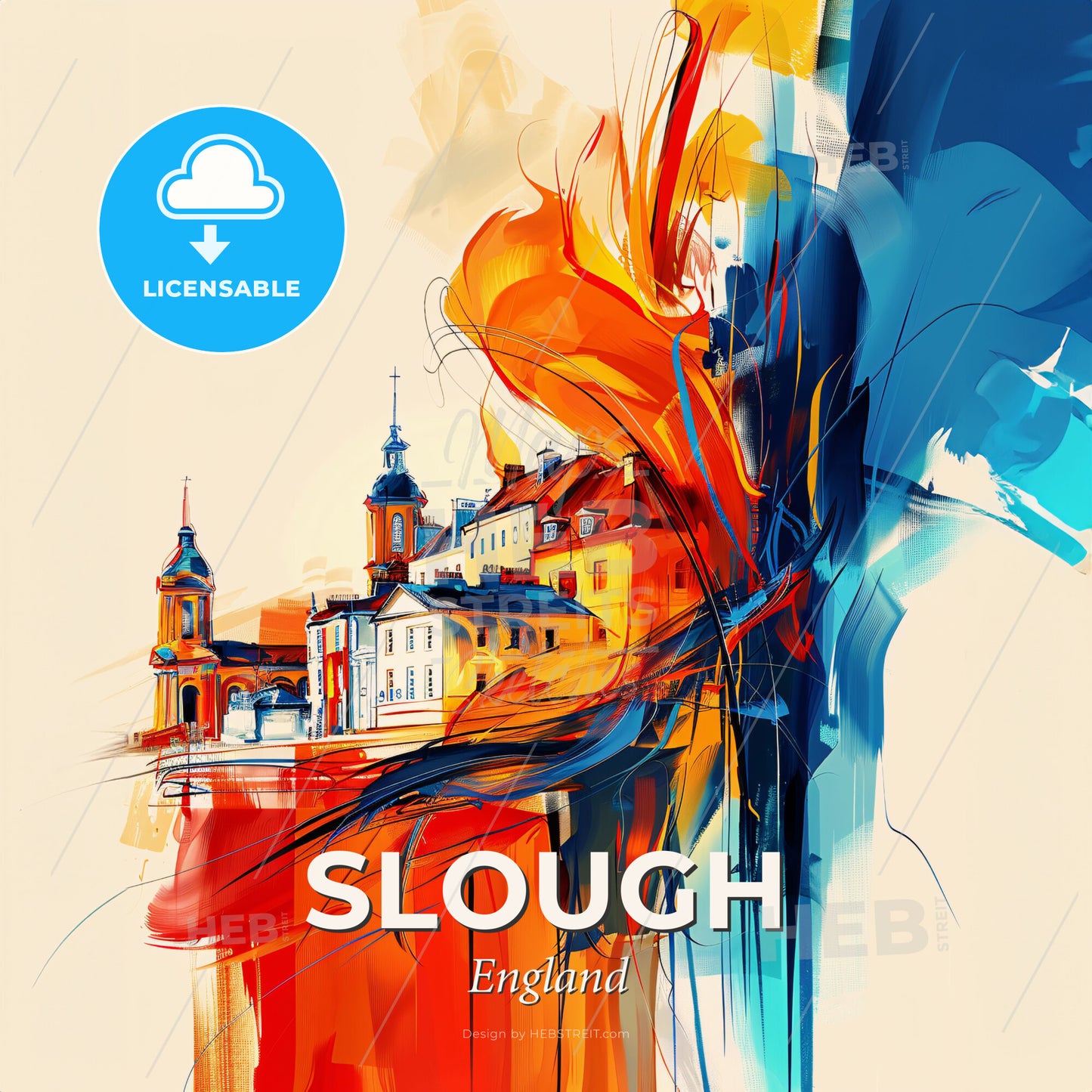 Vibrant Slough, England - A Painting Of A City - Square format print template