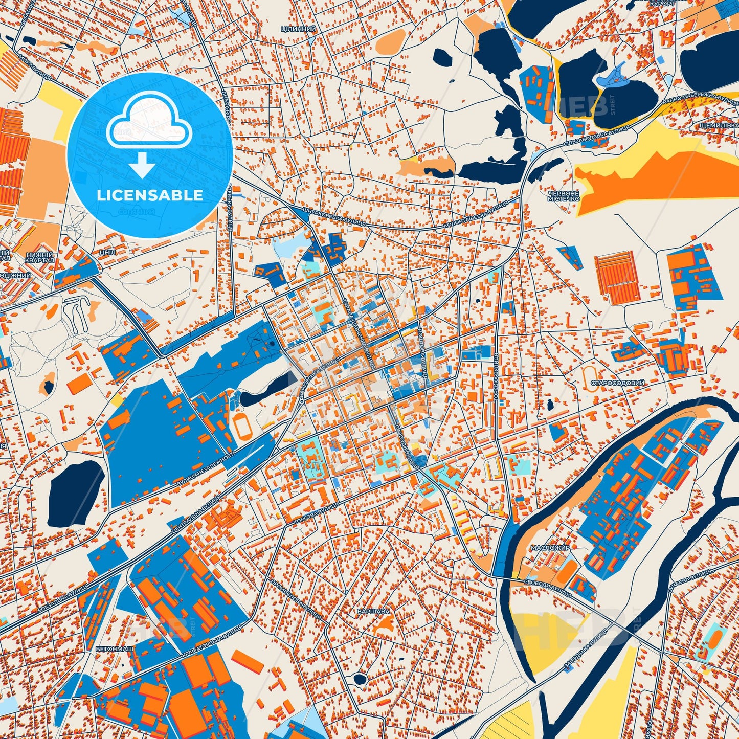 Colorful Sloviansk Street Map with Labels and Buildings