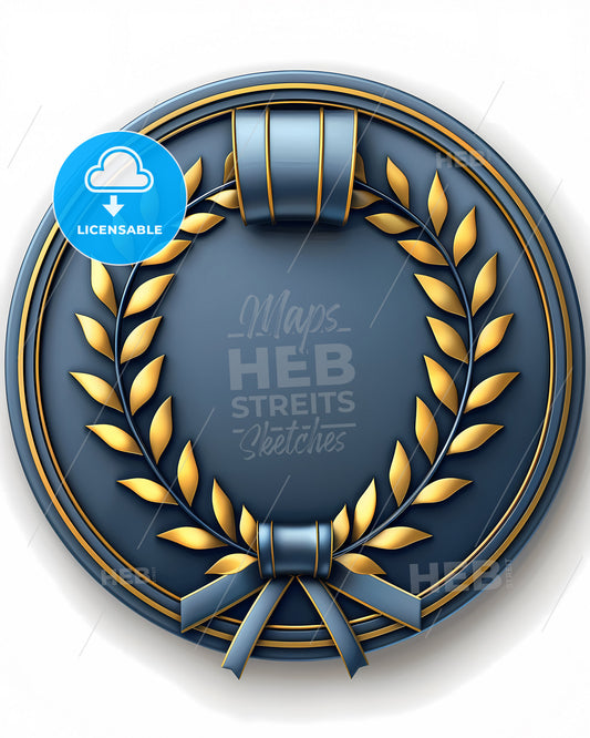 Laurel Wreath of Excellence - Vibrant 3D Icon with Blue and Gold Accents - High Detail Stock Image - Transparent Background