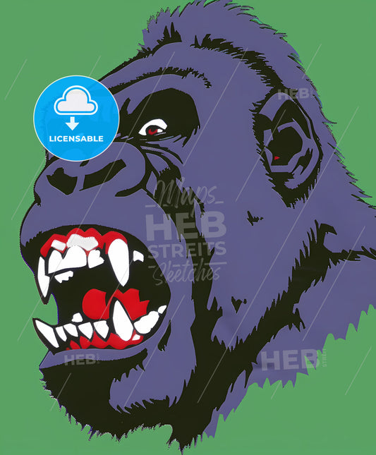 Chromatic Gorilla Tshirt Logo: Vibrant Animated Ape Painting with Sharp Teeth in NY School Style