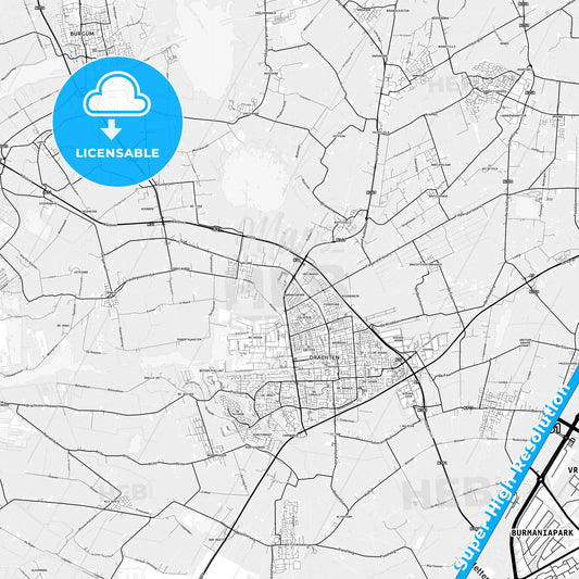 Smallingerland, Netherlands light map with streetnames, citynames and districts
