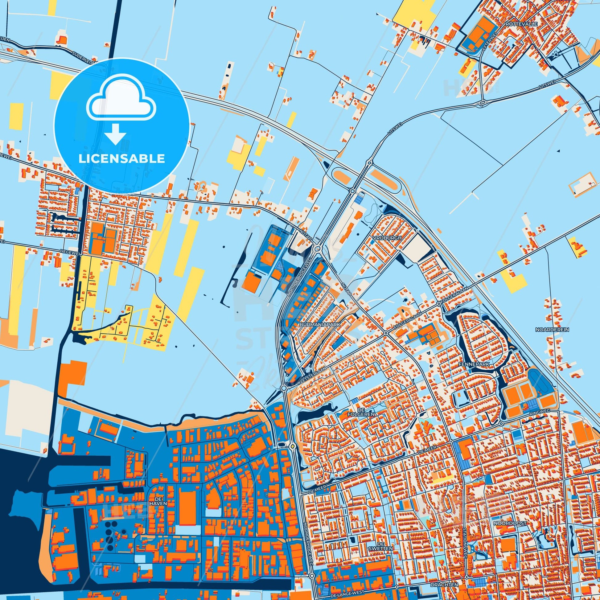 Colorful Smallingerland Street Map with Labels and Buildings
