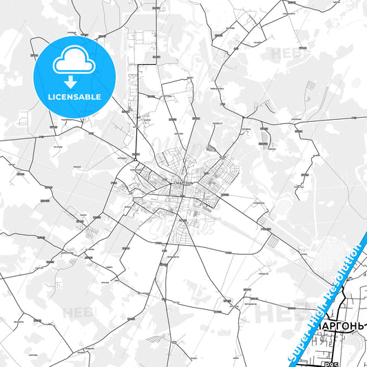 Smarhon, Belarus light map with streetnames, citynames and districts