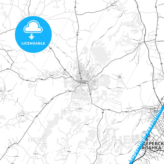 Smederevska Palanka, Serbia light map with streetnames, citynames and districts
