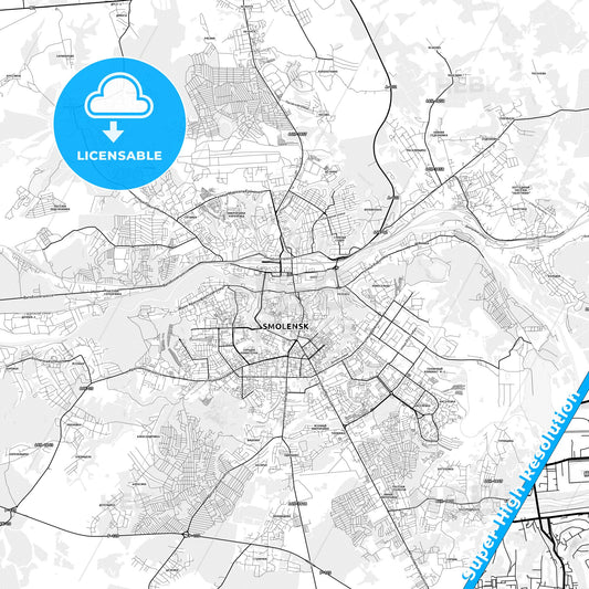 Smolensk, Russia light map with streetnames, citynames and districts