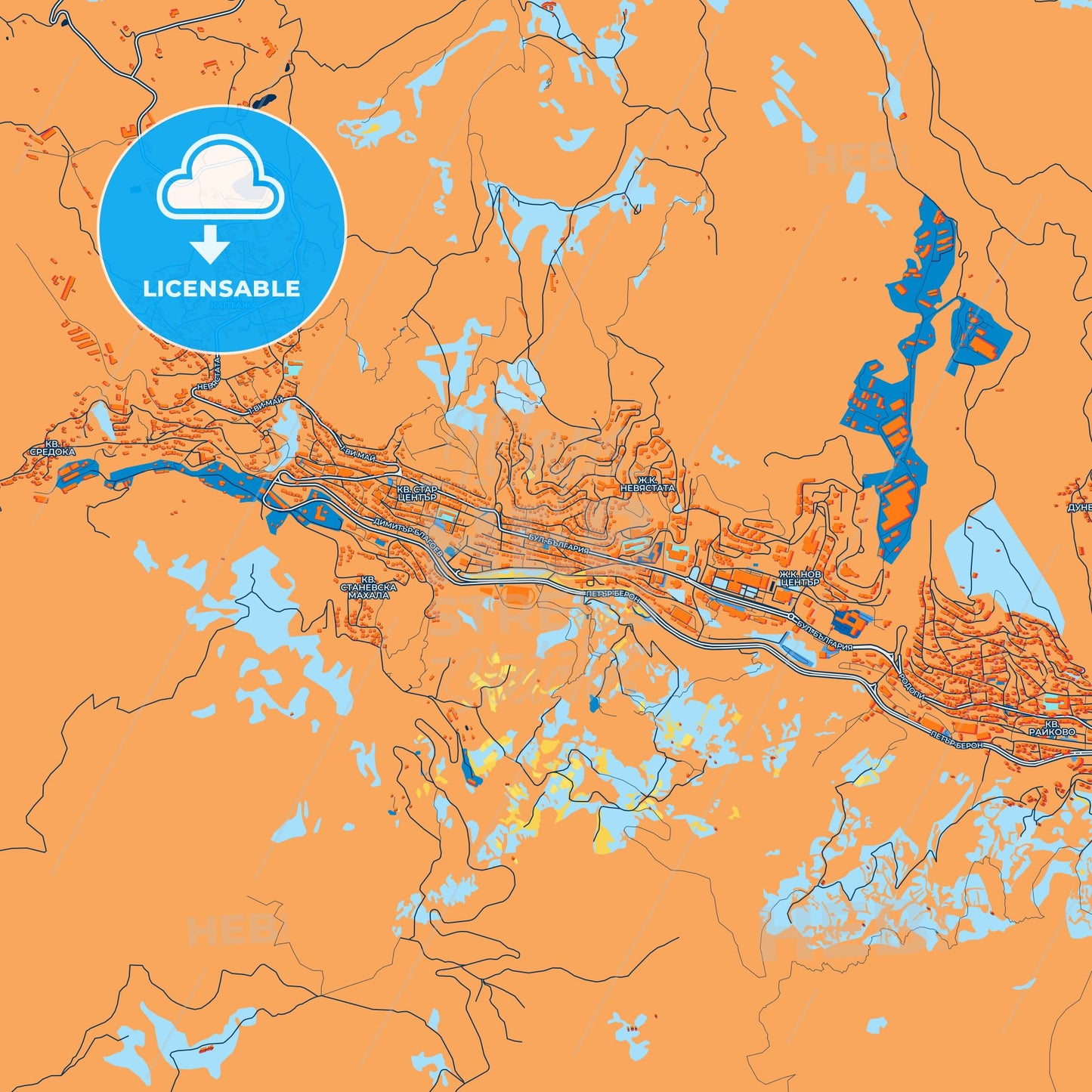 Colorful Smolyan Street Map with Labels and Buildings