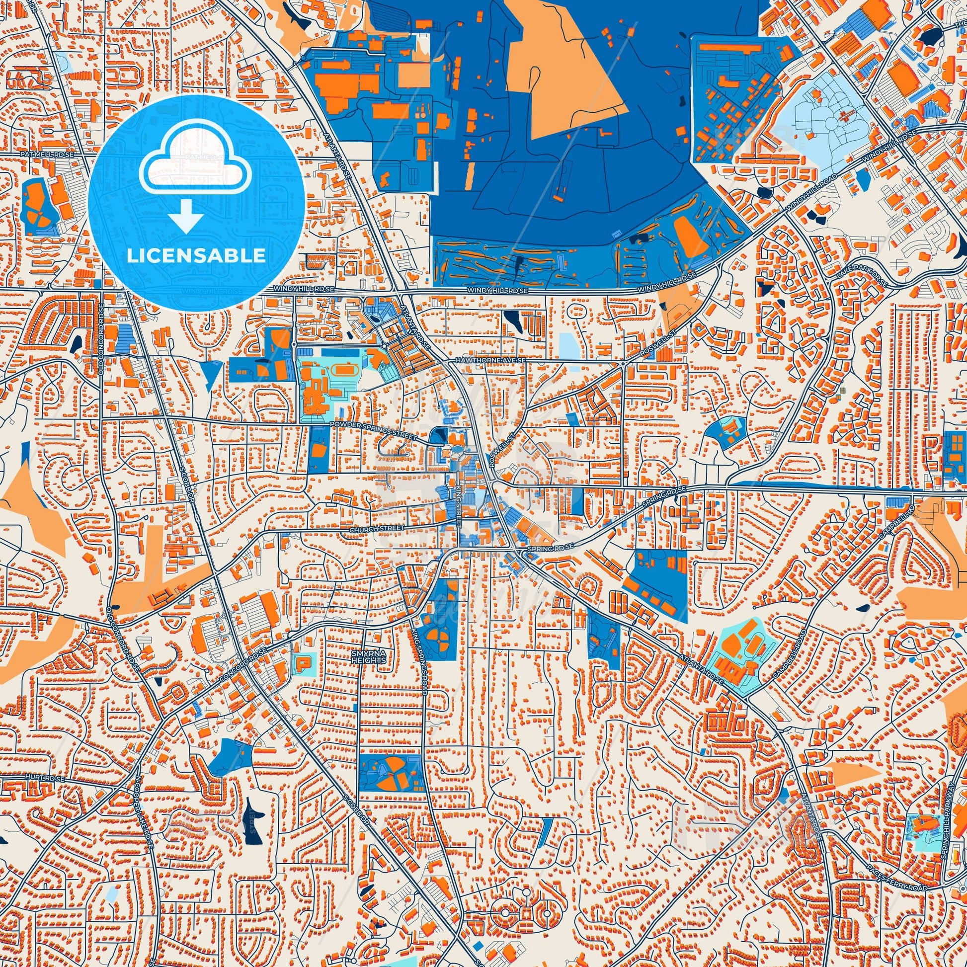 Colorful Smyrna Street Map with Labels and Buildings