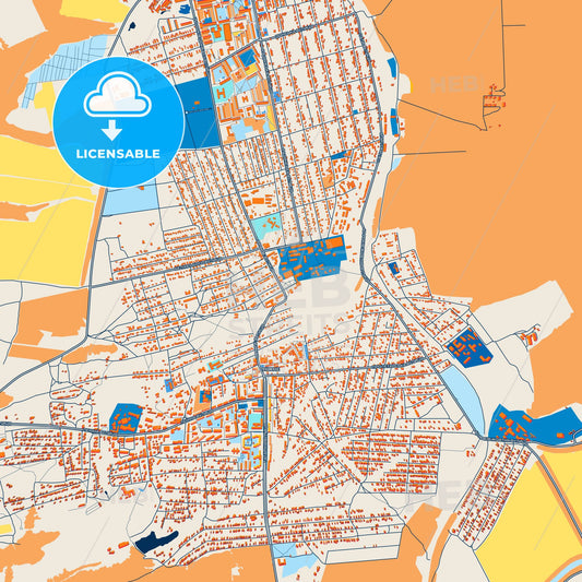 Colorful Snizhne Street Map with Labels and Buildings