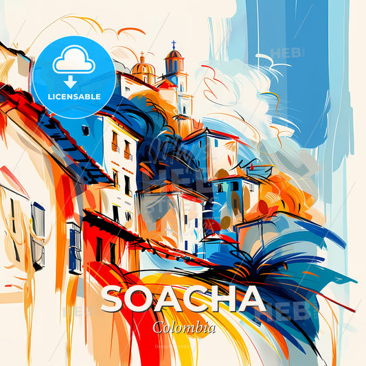 Vibrant Soacha, Colombia - A Painting Of A Town - Square format print template