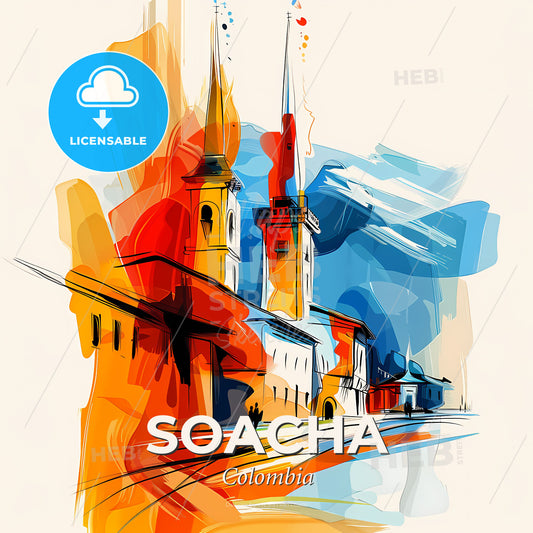 Vibrant Soacha, Colombia - A Painting Of A Building With Towers - Square format print template