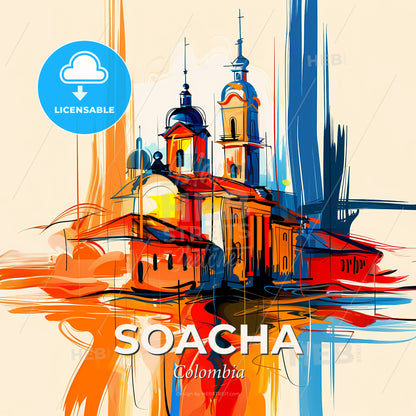 Vibrant Soacha, Colombia - A Painting Of A Building - Square format print template