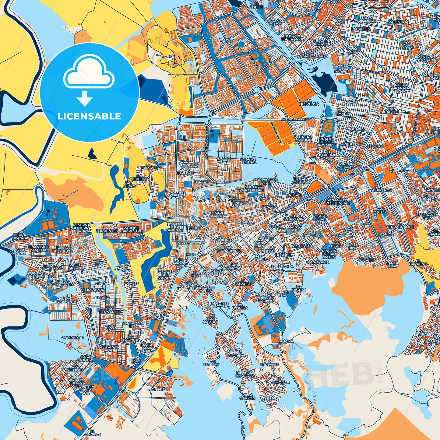 Colorful Soacha Street Map with Labels and Buildings