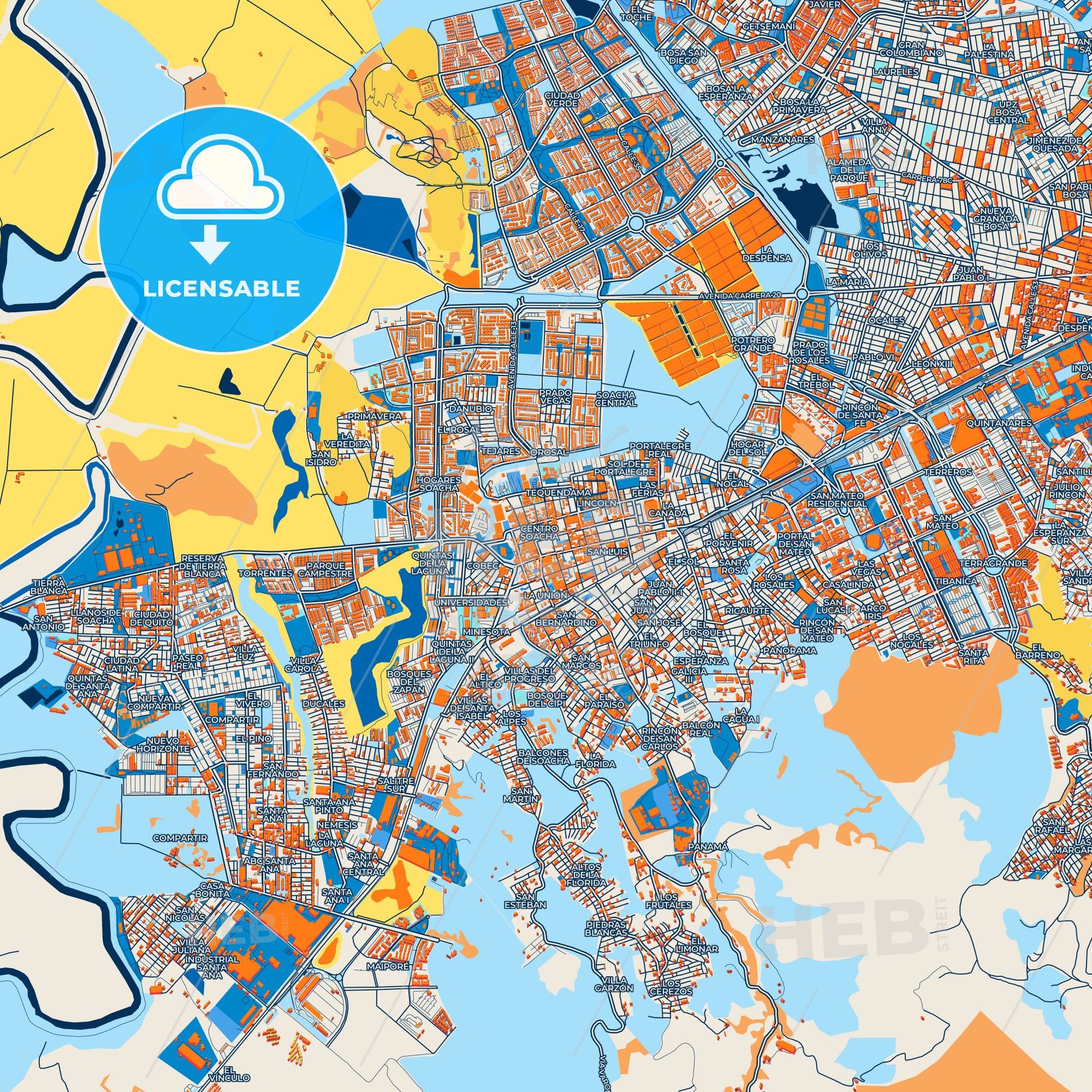 Colorful Soacha Street Map with Labels and Buildings