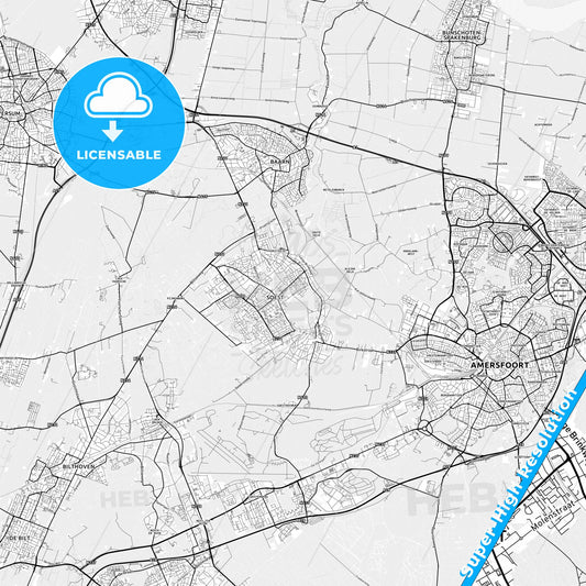 Soest, Netherlands light map with streetnames, citynames and districts