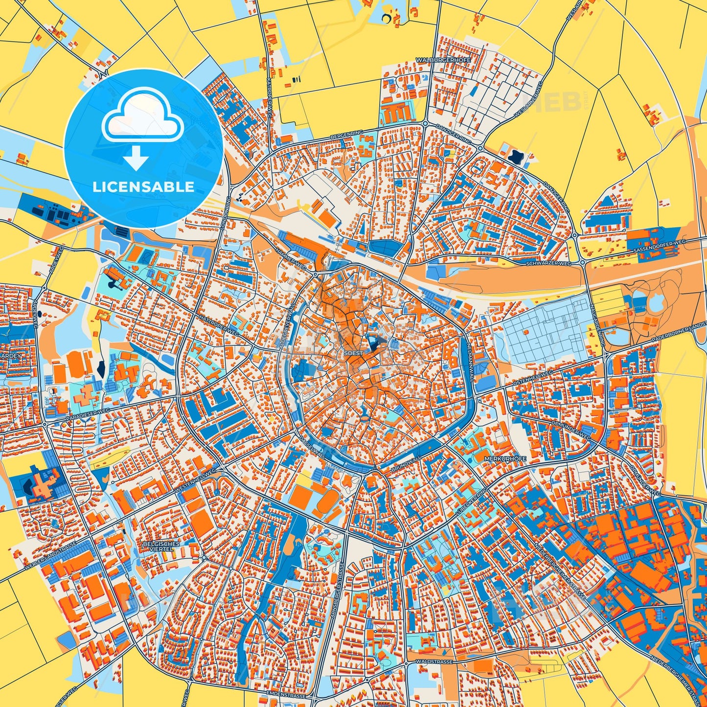 Colorful Soest Street Map with Labels and Buildings