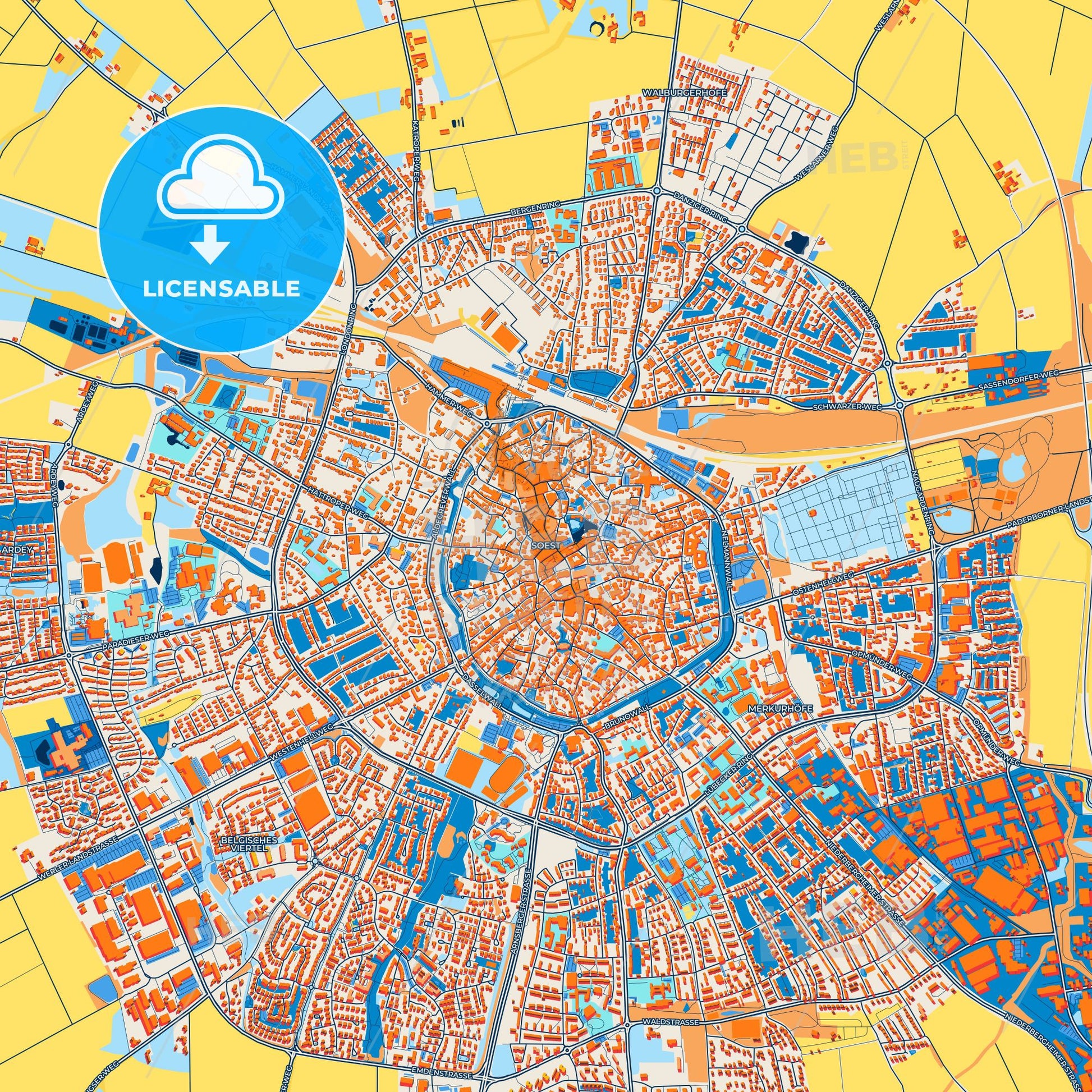 Colorful Soest Street Map with Labels and Buildings