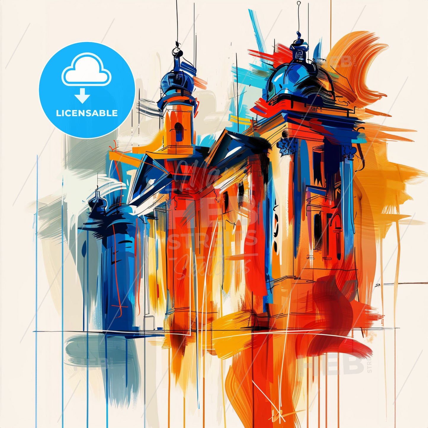 Vibrant София, Bulgaria - A Painting Of A Building With A Blue And Orange Roof