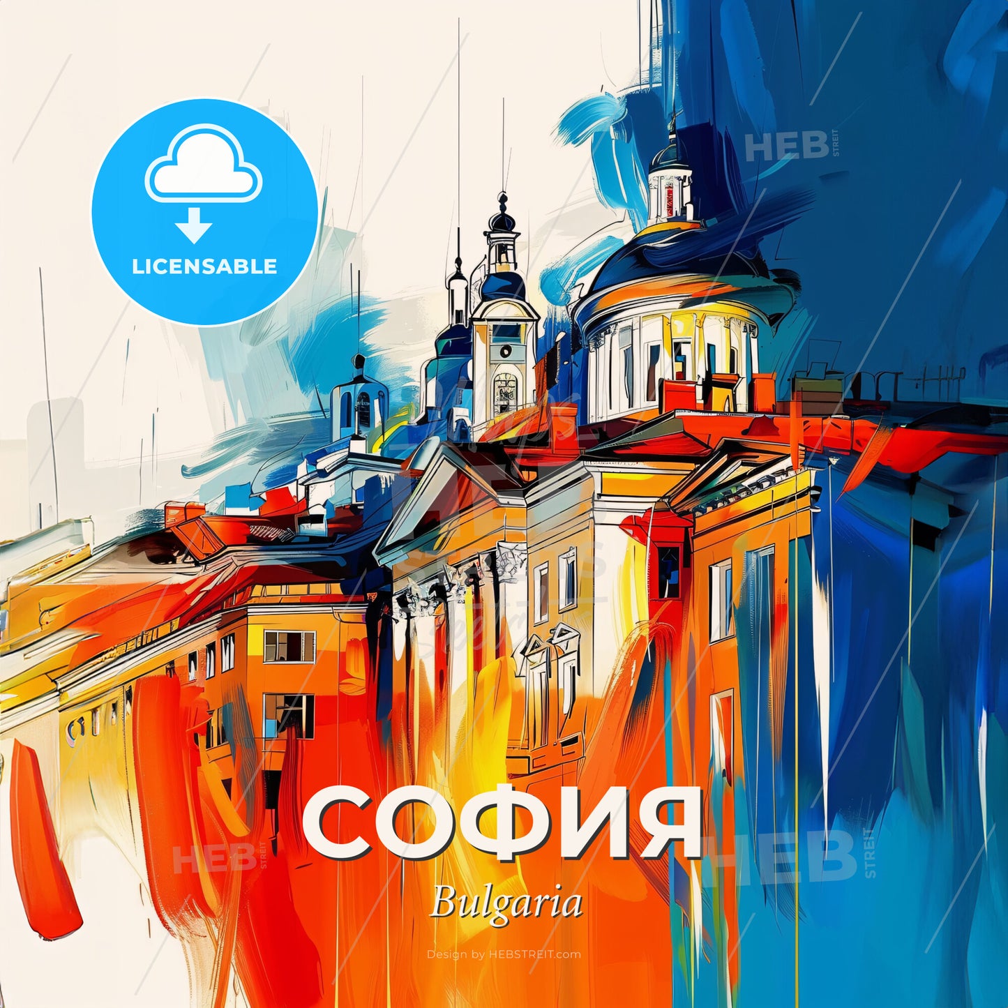 Vibrant София, Bulgaria - A Colorful Painting Of Buildings - Square format print template
