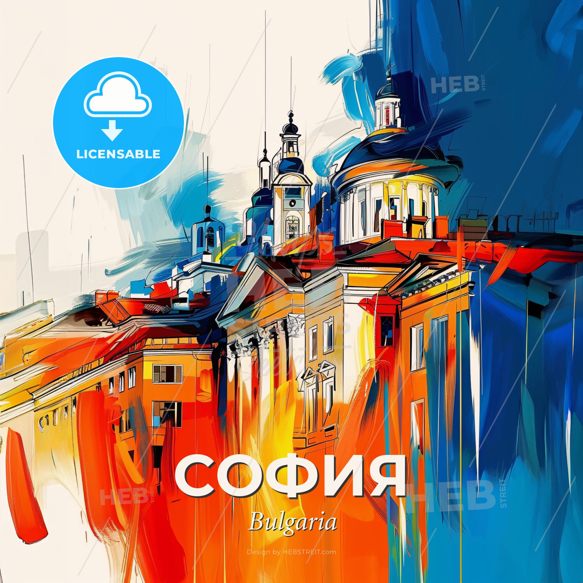 Vibrant София, Bulgaria - A Colorful Painting Of Buildings - Square format print template