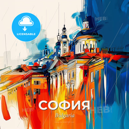 Vibrant София, Bulgaria - A Colorful Painting Of Buildings - Square format print template