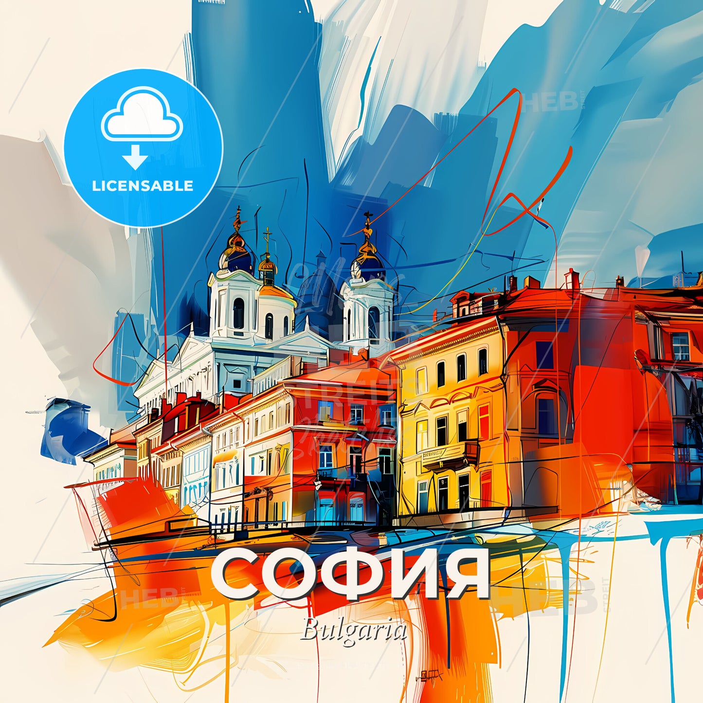 Vibrant София, Bulgaria - A Colorful Painting Of Buildings - Square format print template
