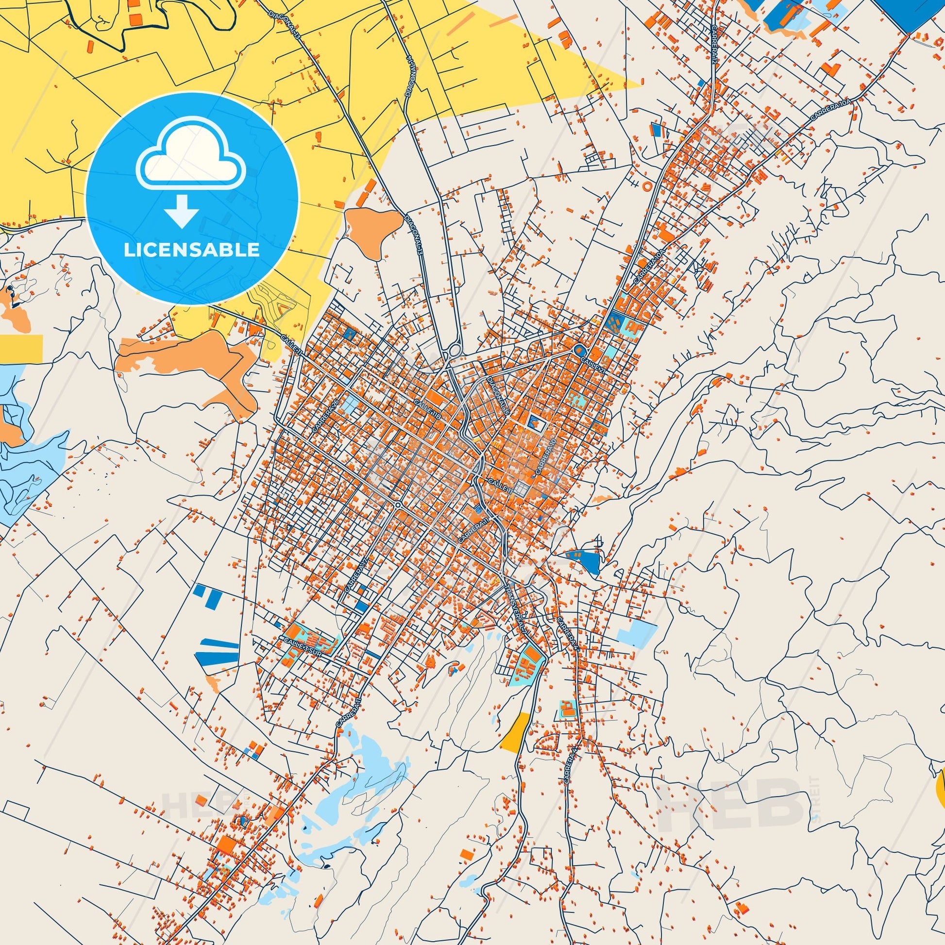 Colorful Sogamoso Street Map with Labels and Buildings