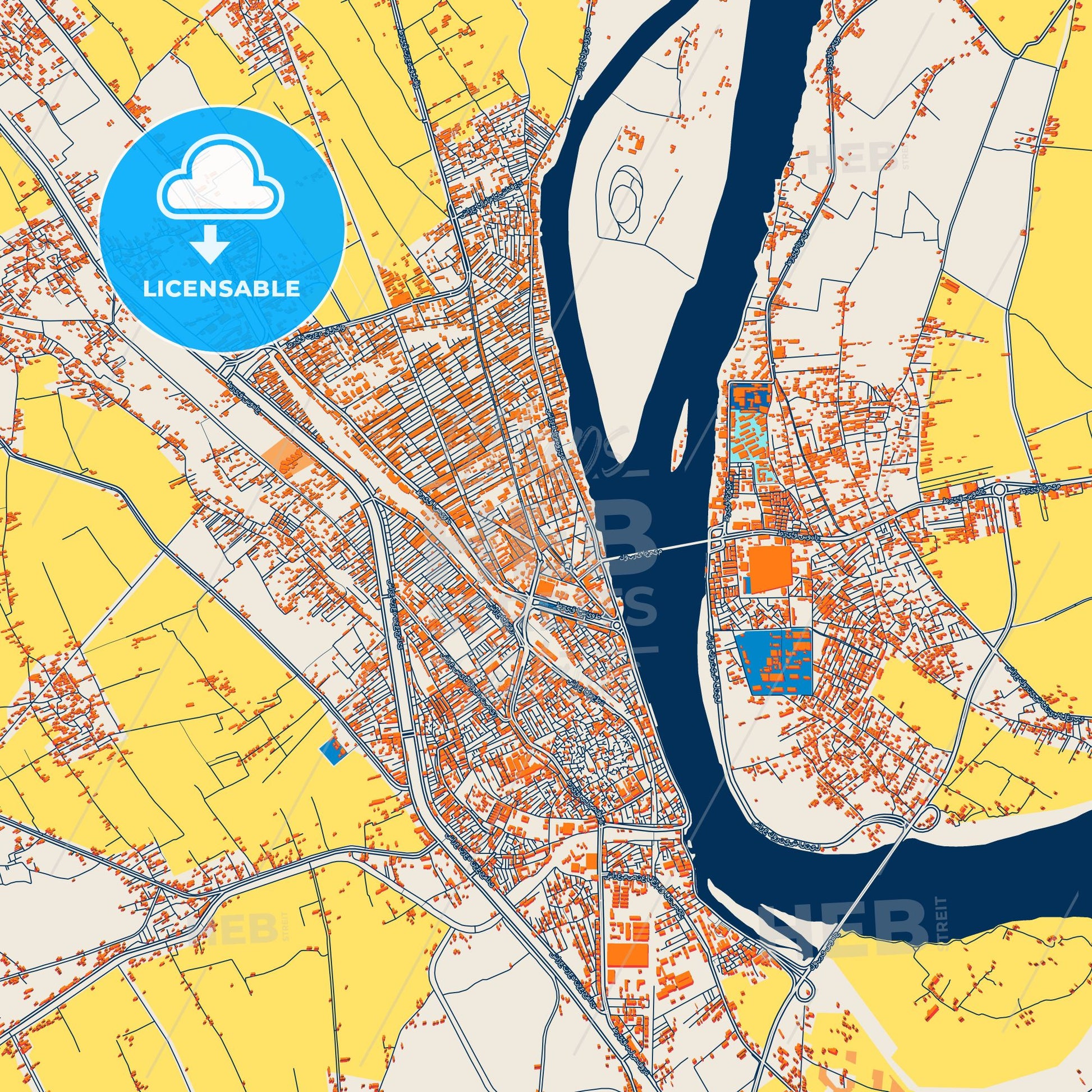 Colorful Sohag Street Map with Labels and Buildings