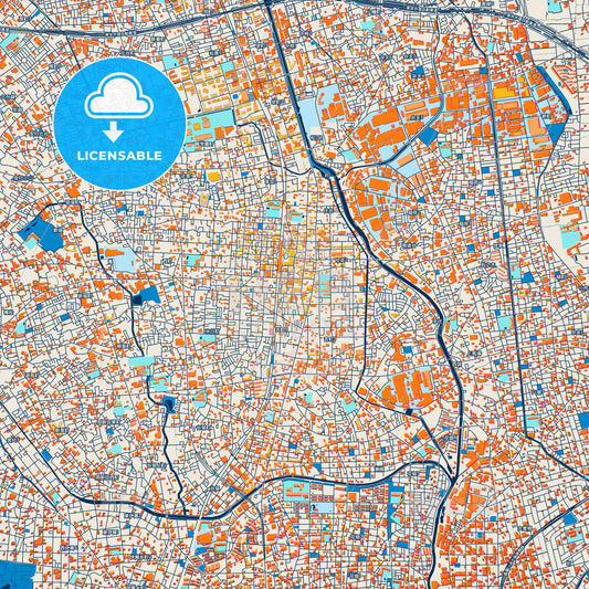 Colorful Sōka Street Map with Labels and Buildings