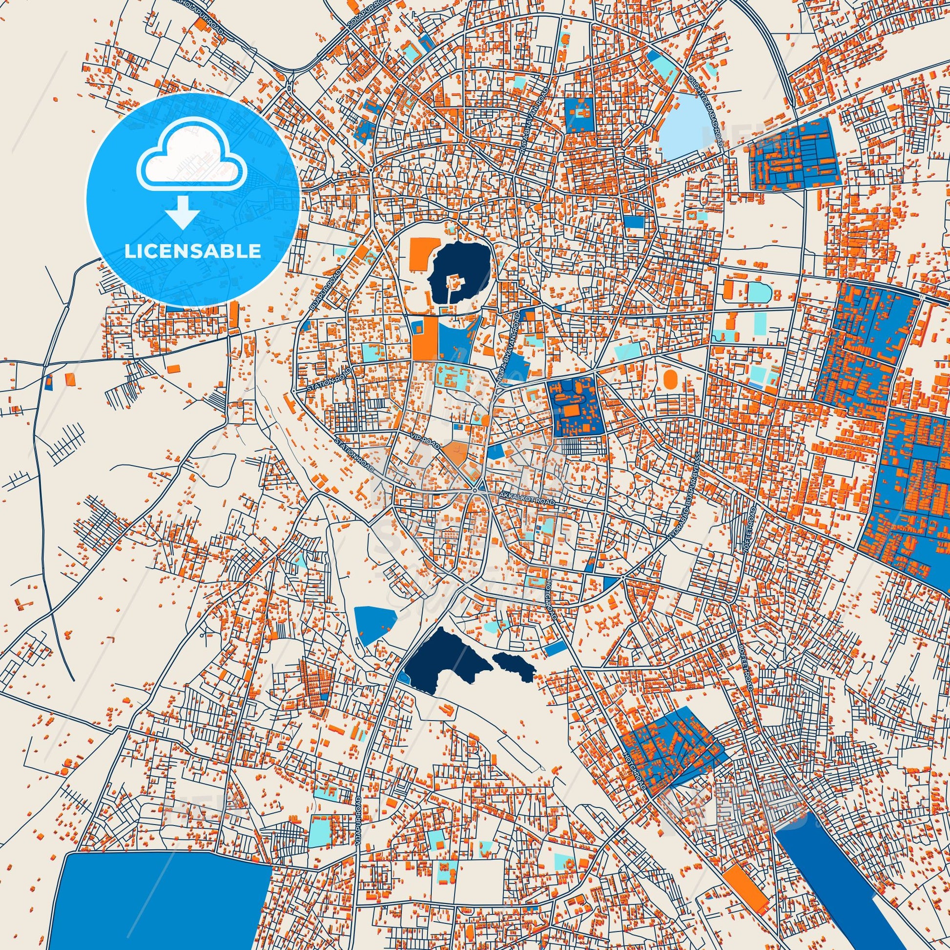 Colorful Solapur Street Map with Labels and Buildings