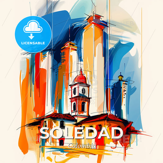 Vibrant Soledad, Colombia - A Painting Of A Building With Towers - Square format print template