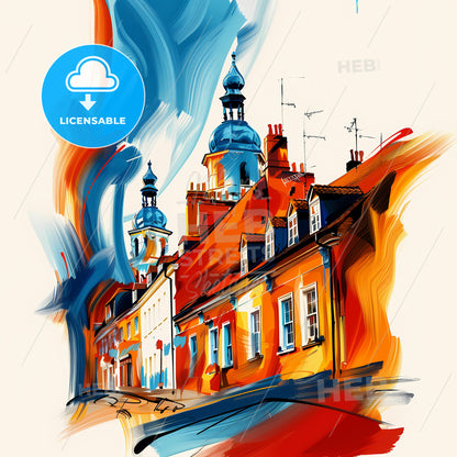 Vibrant Solihull, England - A Painting Of A Building With A Tower