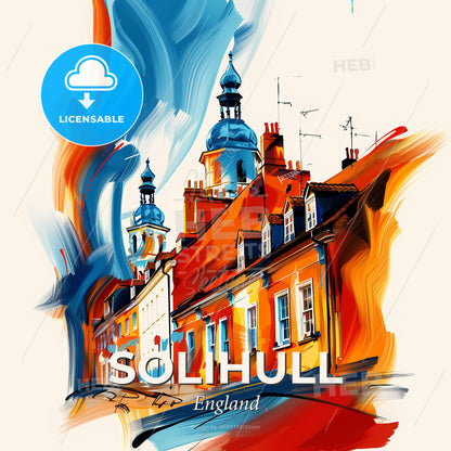 Vibrant Solihull, England - A Painting Of A Building With A Tower - Square format print template