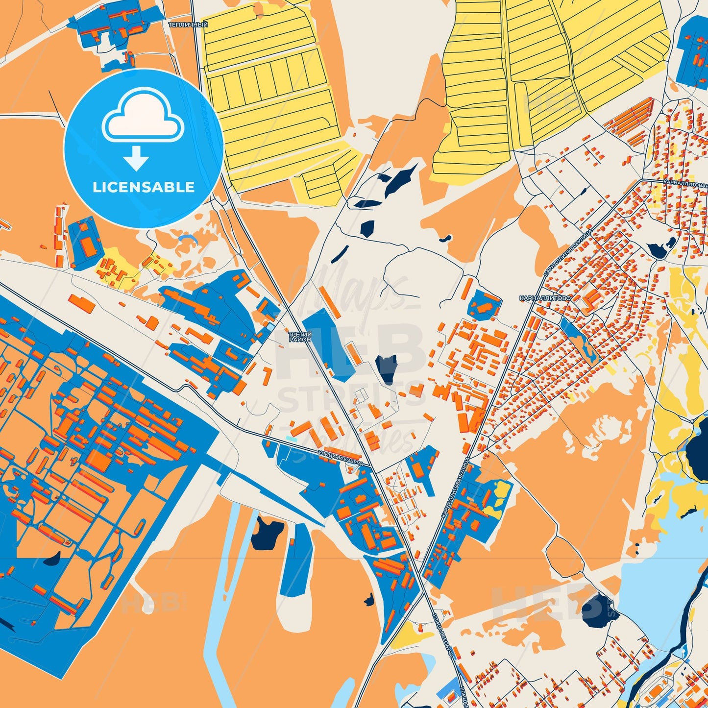 Colorful Solikamsk Street Map with Labels and Buildings