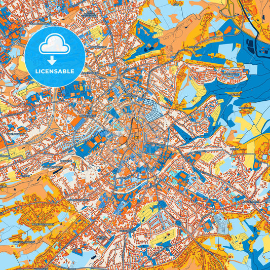 Colorful Solingen Street Map with Labels and Buildings