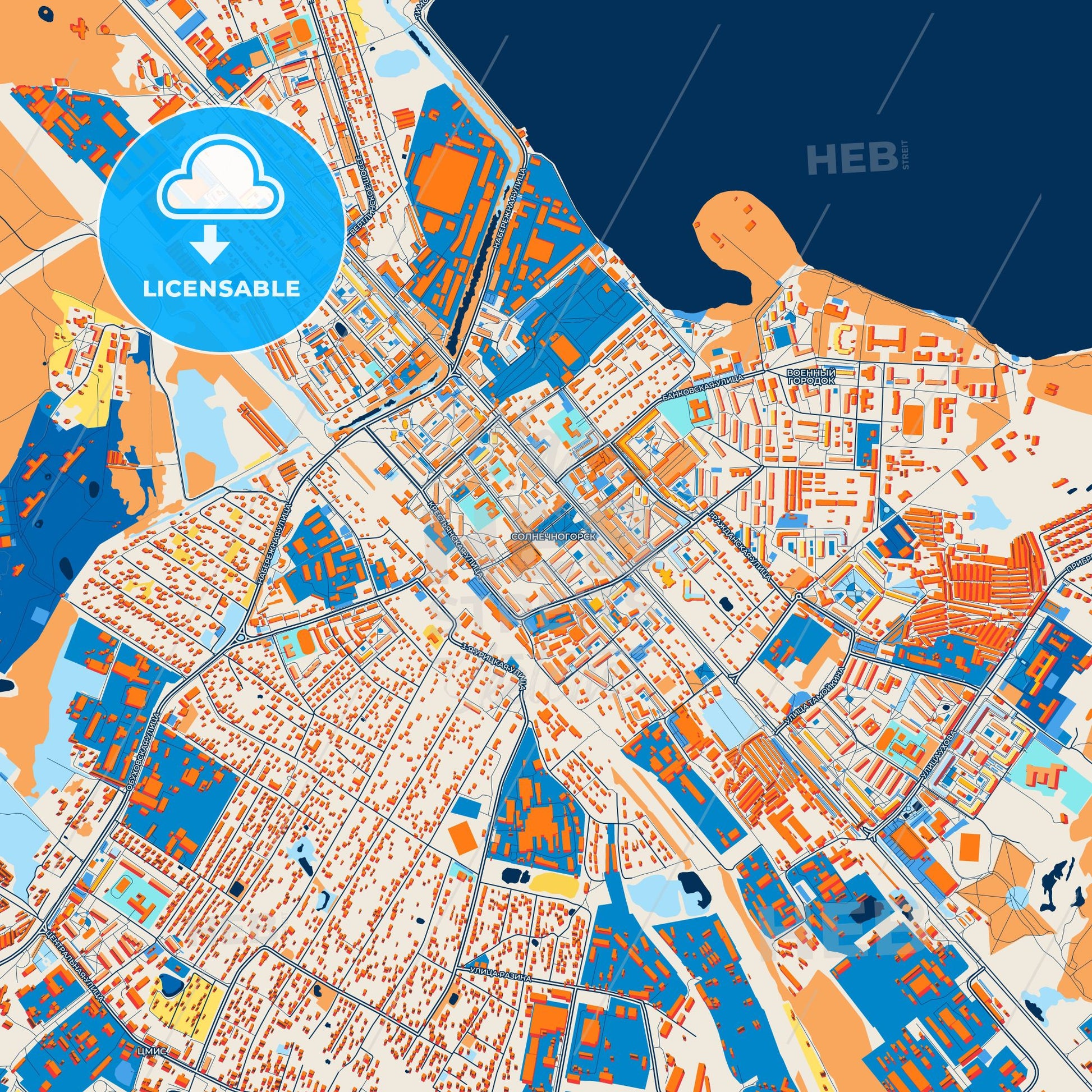 Colorful Solnechnogorsk Street Map with Labels and Buildings