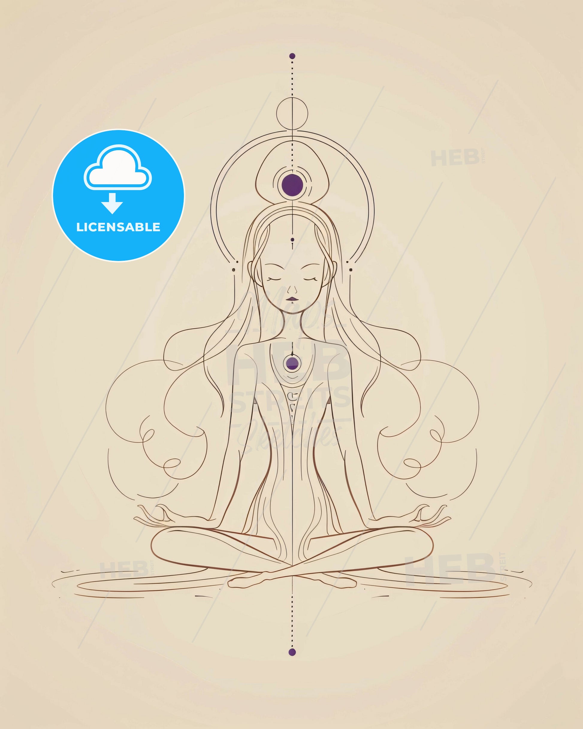 Zenart Silhouettes Beige Minimalist - A drawing of a woman sitting in a lotus position