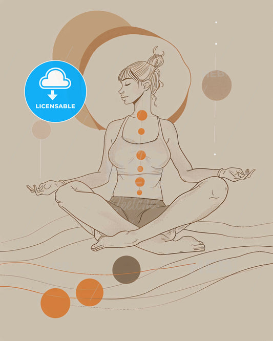 Cross-legged Radiance: Flowing Energy Centers - A woman sitting in a yoga pose