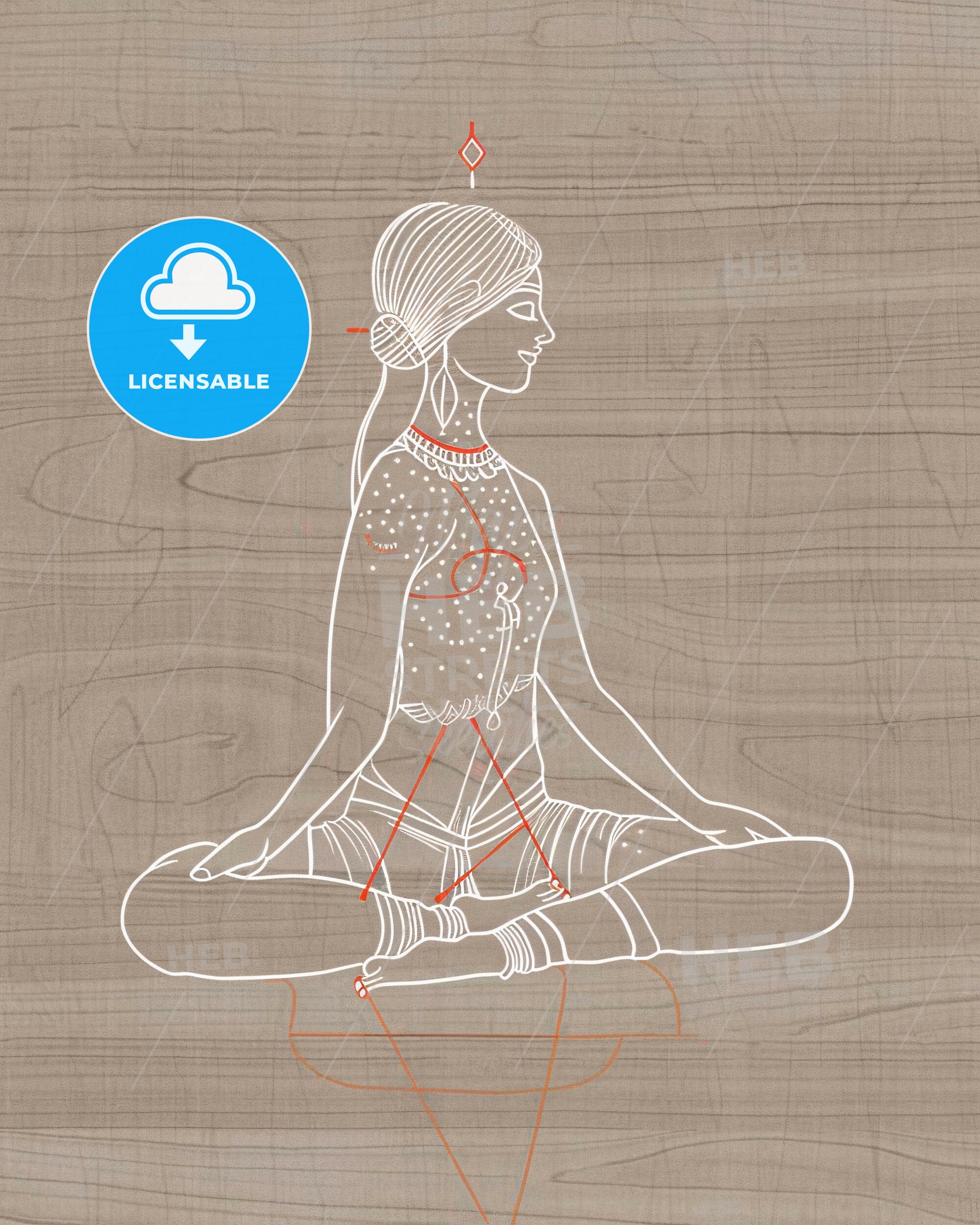 Zen Lines Shining Aura on Canvas - A drawing of a woman sitting in a lotus position