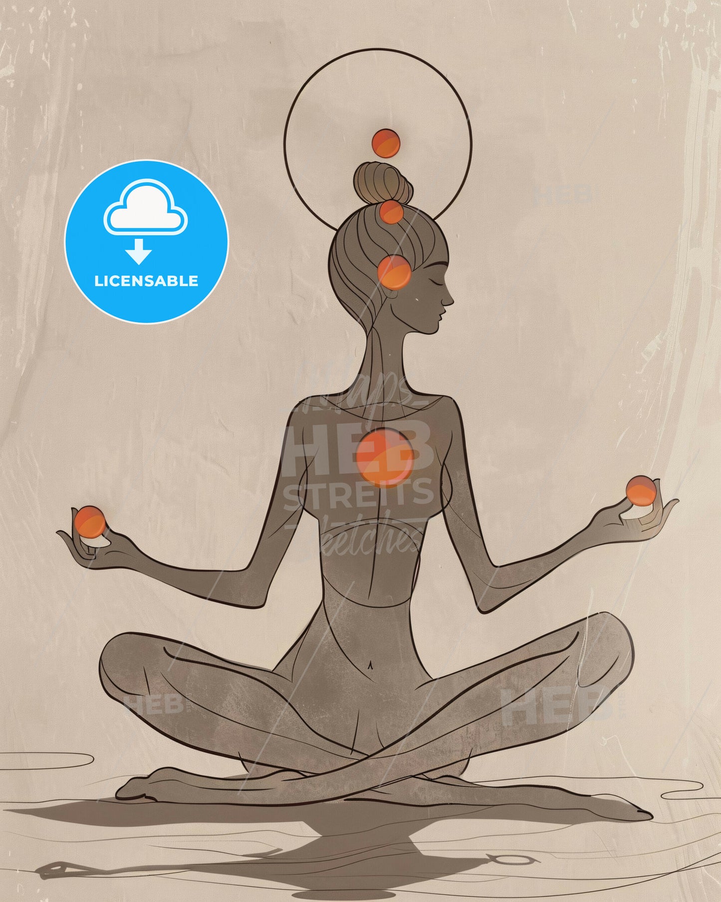Zen Minimalist Poster: Aura Radiance - A drawing of a woman sitting cross legged with oranges in her hands