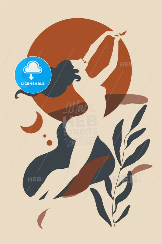 Line Art Winner in Beige with Grey, Black, Orange - A woman with her arms up