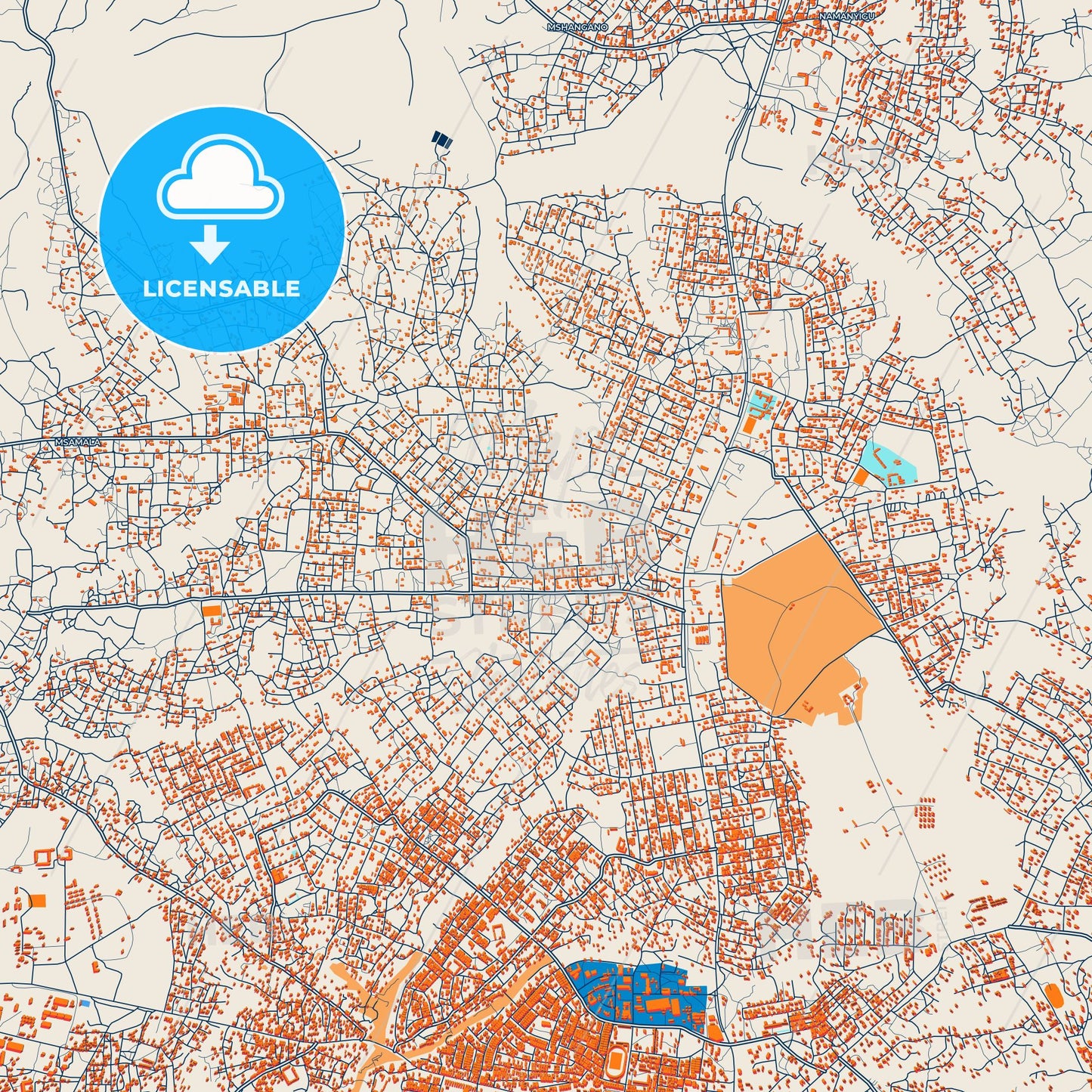 Colorful Songea Street Map with Labels and Buildings
