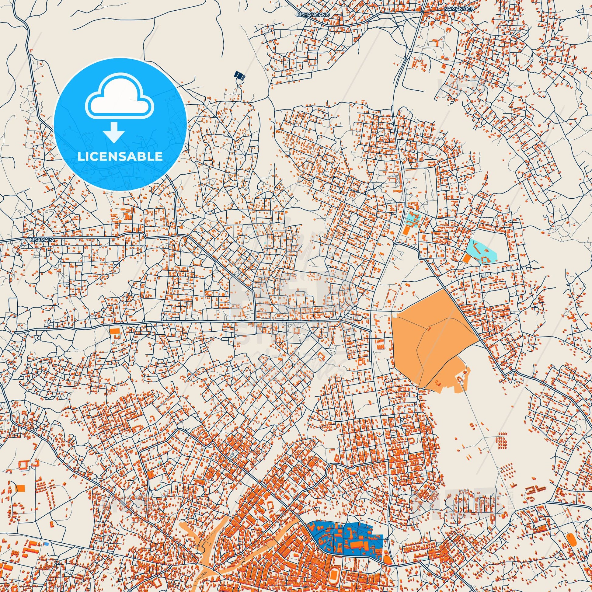 Colorful Songea Street Map with Labels and Buildings
