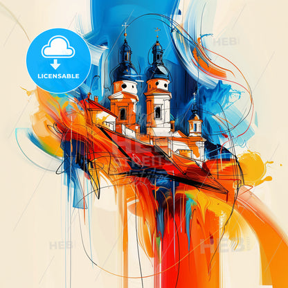 Vibrant Sopron, Hungary - A Painting Of A Building With Towers