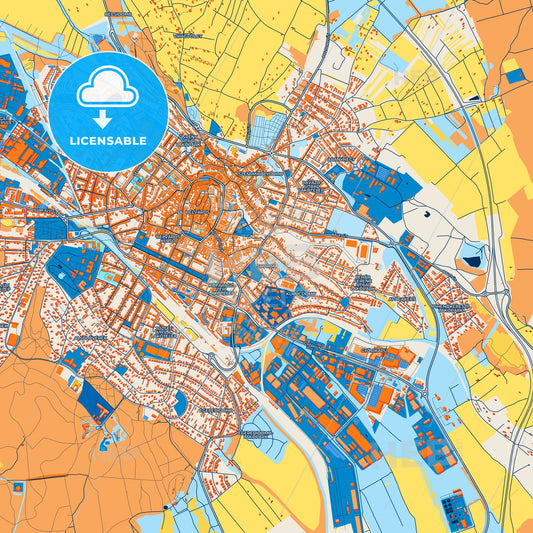 Colorful Sopron Street Map with Labels and Buildings